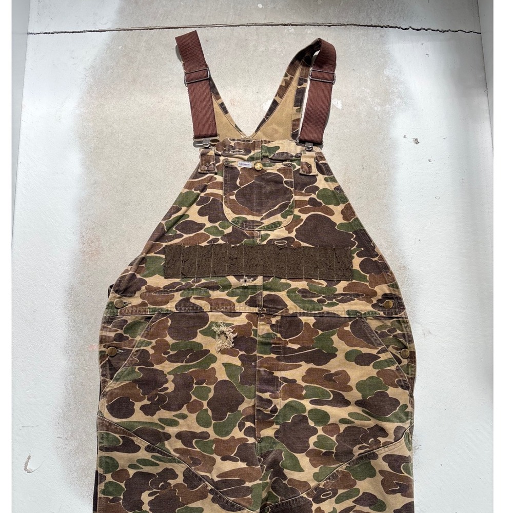Carhartt Vintage Duck Camo Overalls Mens 40x30 Frog Skin Camouflage Distressed